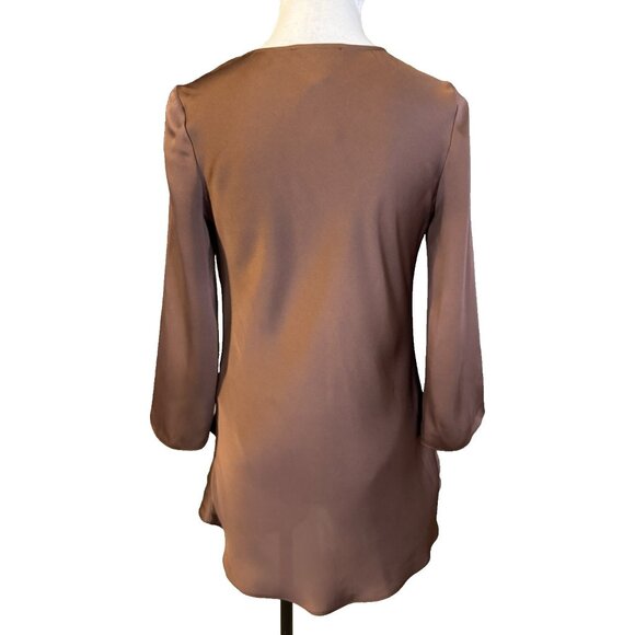 Joseph Ribkoff Top 2 XS Brown Tiered Cowl Neck Long Sleeve $185 - Picture 7 of 13